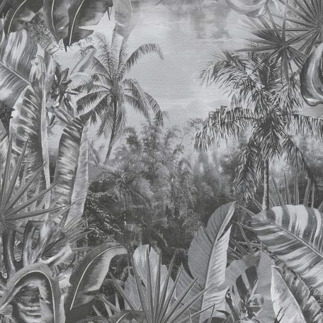A trópusi dzsungel változatos levelei szürkésfehér szürke és fekete tónusok tapéta