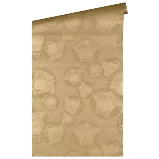 Klasszikus görög minta ikonikus Versace "medúzafej" motívummal matt és fényes arany tónus tapéta