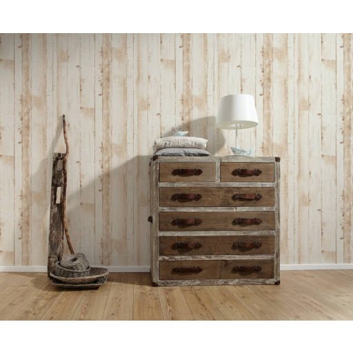 Kopottas megjelenésű Shabby deszka mintázat krém és bézs tónus tapéta