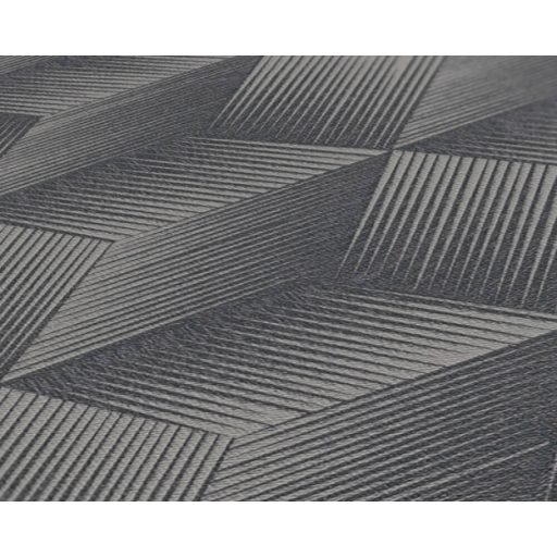 Modern háromdimenziós grafikus minta kockák sorozatával szürke/sötétszürke és fekete tónus fémes hatás tapéta