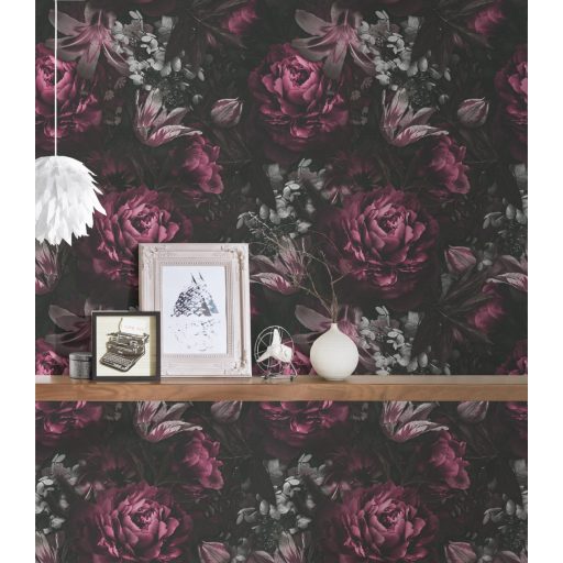 Most virágzik igazán! - Pompás virágmotívum intenzív szinezés fekete krém szürke és lila tónusok tapéta