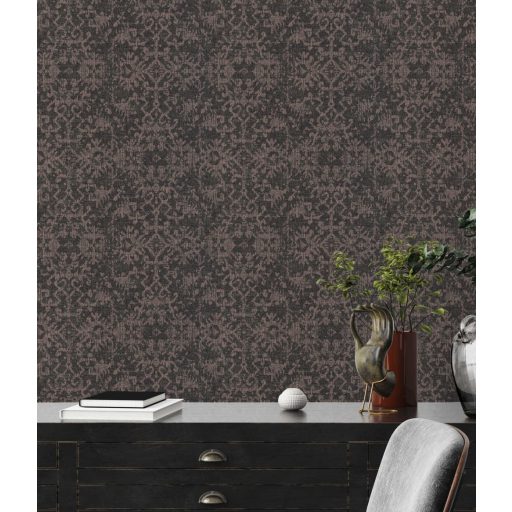 Végre Afrika! - Kézműves etno minta fekete rózsaszín és roségold tónus finom mintafény tapéta