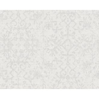   Végre Afrika! - Kézműves etno minta szürkésfehér/viágosszürke és ezüst tónus finom mintafény tapéta