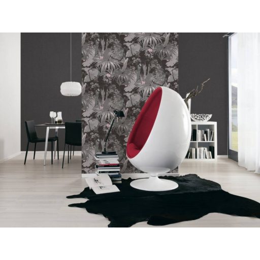 Lenyűgöző trópusi levelek és virágok pillangókkal szürke fekete fehér és rózsaszín tónus tapéta