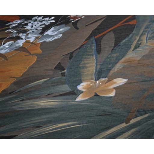 Lenyűgöző trópusi levelek és virágok pillangókkal zöldeskék narancs vörösesbarna fehér és barna tapéta