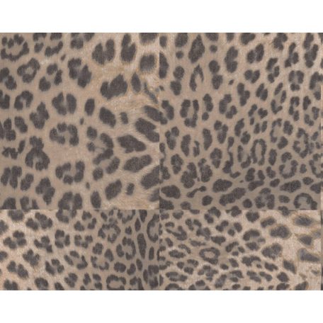 Vadító leopárdbőr minta négyzetekbe rendezve bézs barna és sötétszürke tónus finom mintafény tapéta