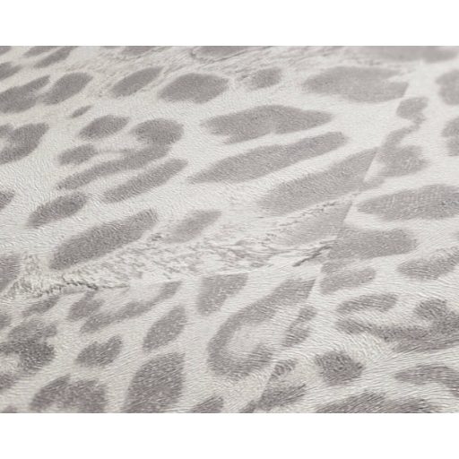 Vadító leopárdbőr minta négyzetekbe rendezve fehér szürkésfehér szürke és ezüst tónus finom mintafény tapéta