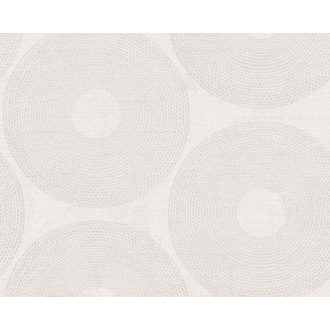   Törzsi ihletésű pontokkal kialakított grafikus körminta törtfehér világosszürke és ezüst tónus finom mintafény tapéta