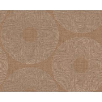   Törzsi ihletésű pontokkal kialakított grafikus körminta karamellbarna és ezüst tónus finom mintafény tapéta