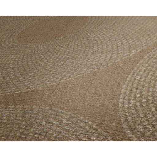 Törzsi ihletésű pontokkal kialakított grafikus körminta karamellbarna és ezüst tónus finom mintafény tapéta