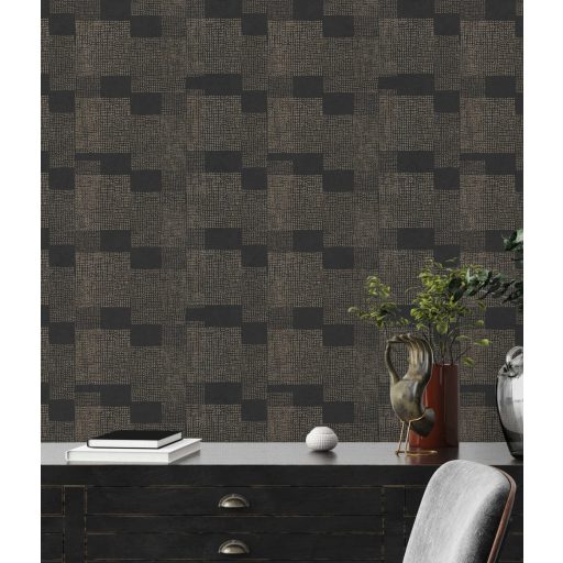 Urbánus Afrika : Fokváros - pontokkal kialakított geometrikus minta fekete és arany tónus fémes hatás tapéta