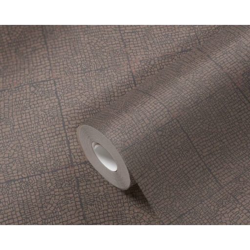 Természetes csempemozaik mintázat barna fekete és roségold/rézszín tónus finom mintafény tapéta