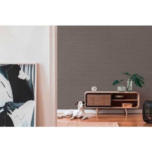 Természetes csempemozaik mintázat barna fekete és roségold/rézszín tónus finom mintafény tapéta