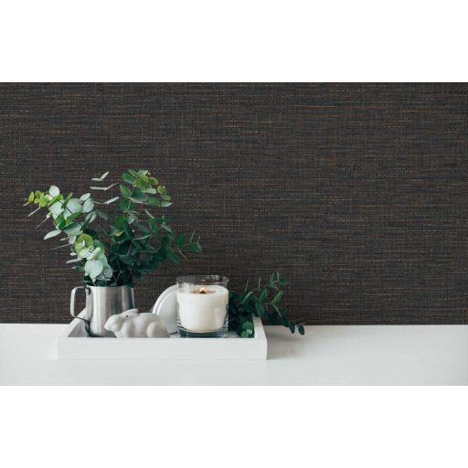 Természetes afrikai szőtt háncsminta sötérbarna fekete és rézszín tónus tapéta