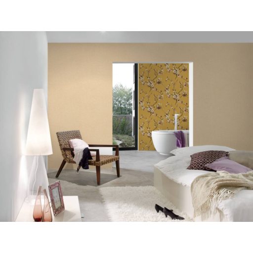 Strukturált textilhatású minta sárgásbézs és barna tónus tapéta