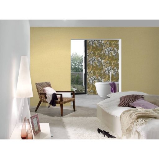 Strukturált textilhatású minta sárga és barna tónus tapéta