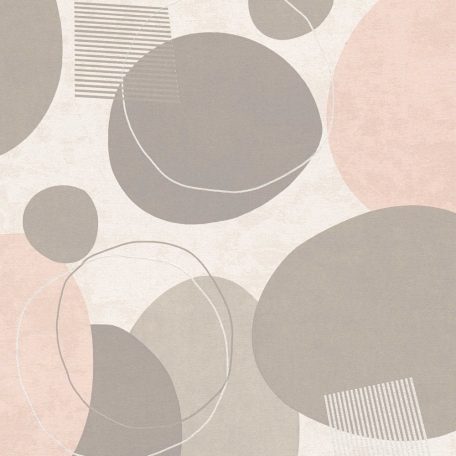 Nagyméretű bájos naív körök grafikus minta szürkésbézs szürkésbarna rózsaszín ezüst tapéta