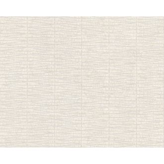   Sávokba rendezett ötletes grafikai vonalminta krémszürke és szürke tónus ezüst fényes mintafelület tapéta