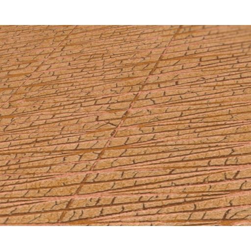 Sávokba rendezett ötletes grafikai vonalminta narancs és terrakotta tónus réz fényes mintafelület tapéta