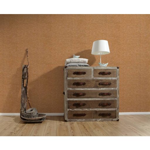 Sávokba rendezett ötletes grafikai vonalminta narancs és terrakotta tónus réz fényes mintafelület tapéta