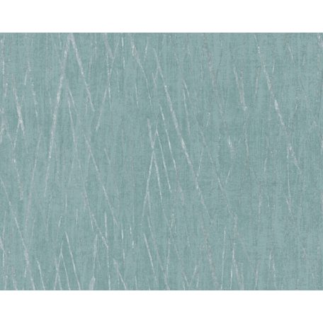 Karcolt hatású grafikai struktúrminta kék/zöldeskék tónus ezüst fémes hatás tapéta