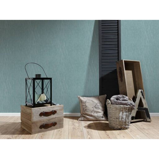 Karcolt hatású grafikai struktúrminta kék/zöldeskék tónus ezüst fémes hatás tapéta