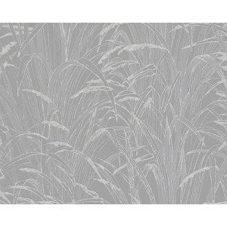   Stilizált pampafüvek natur grafikus mintája szürke és ezüst tónus finom fémes hatás tapéta