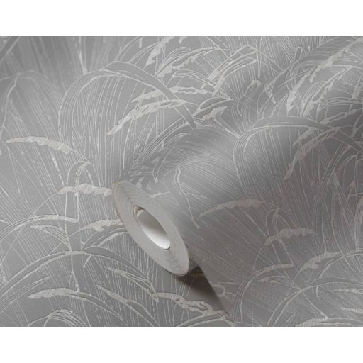 Stilizált pampafüvek natur grafikus mintája szürke és ezüst tónus finom fémes hatás tapéta