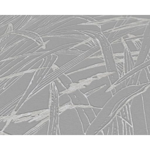 Stilizált pampafüvek natur grafikus mintája szürke és ezüst tónus finom fémes hatás tapéta