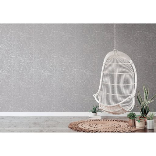 Stilizált pampafüvek natur grafikus mintája szürke és ezüst tónus finom fémes hatás tapéta