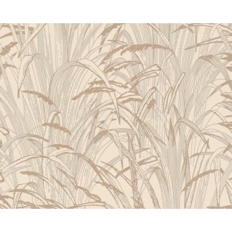   Stilizált pampafüvek natur grafikus mintája bézs barna és rézszín tónus finom fémes hatás tapéta