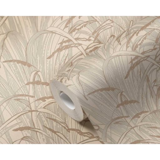 Stilizált pampafüvek natur grafikus mintája bézs barna és rézszín tónus finom fémes hatás tapéta