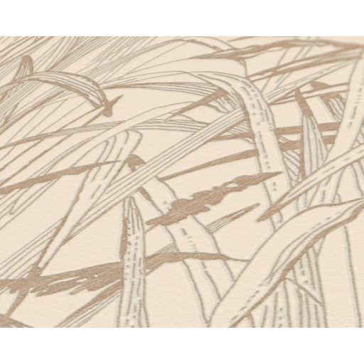 Stilizált pampafüvek natur grafikus mintája bézs barna és rézszín tónus finom fémes hatás tapéta