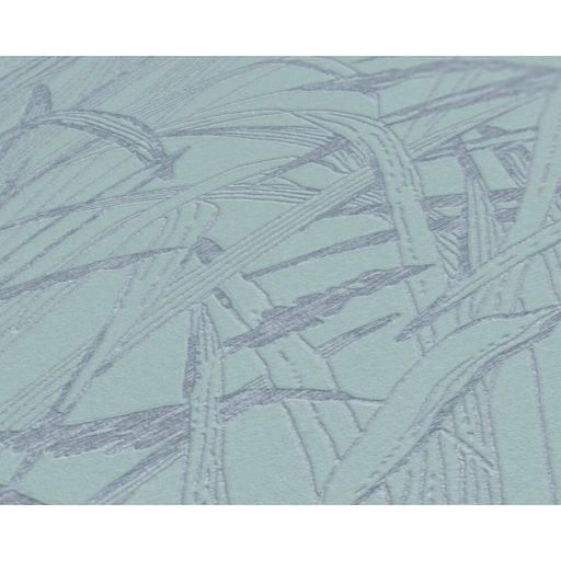 Stilizált pampafüvek natur grafikus mintája kék zöldeskék és ezüst tónus finom fémes hatás tapéta