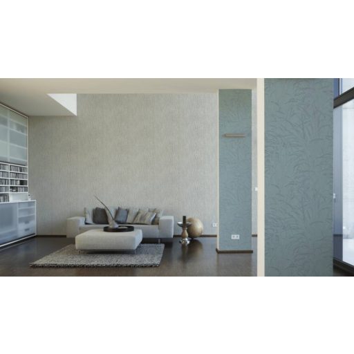 Stilizált pampafüvek natur grafikus mintája kék zöldeskék és ezüst tónus finom fémes hatás tapéta