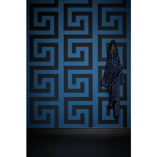 Kifinomult absztrakt geometriai minta különleges relief hatású felülettel intenzív tengerkék és sötétszürke/antracit tónus tapéta