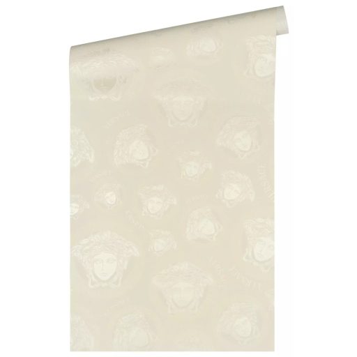 Görög mintakeretben ikonikus Versace - medúzaportrék krémfehér/krémszín selymes-halvány arany és gyöngyház tónus tapéta