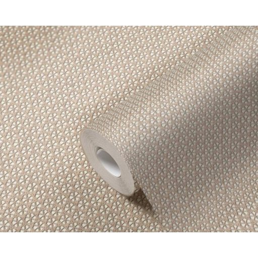 Kis hatszög - csillag motívum krém bézs és barna tónus tapéta