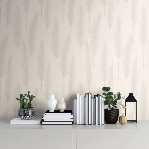 Harmonikusan elrendezett ezüstös pampafű minta törtfehér világosszürke és szürke tónus ezüstfehér finom fény tapéta