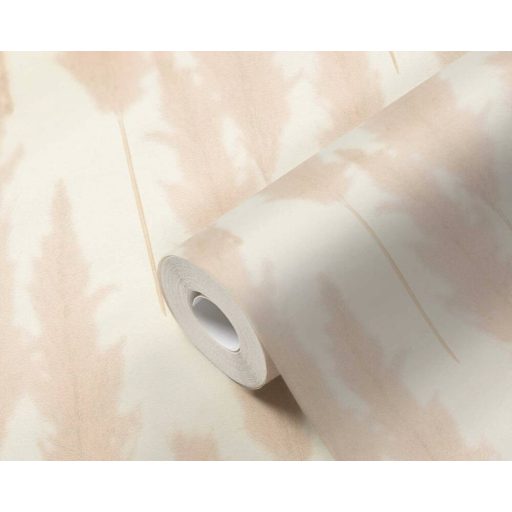 Harmonikusan elrendezett ezüstös pampafű minta krémfehér bézs és halvány rózsaszín tónus bézsarany finom fény tapéta