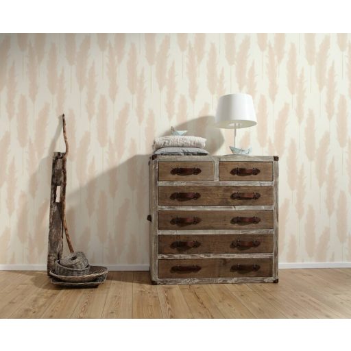 Harmonikusan elrendezett ezüstös pampafű minta krémfehér bézs és halvány rózsaszín tónus bézsarany finom fény tapéta