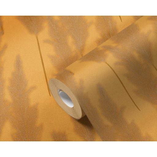 Harmonikusan elrendezett ezüstös pampafű minta sárga és narancs/terra tónus arany finom fény tapéta