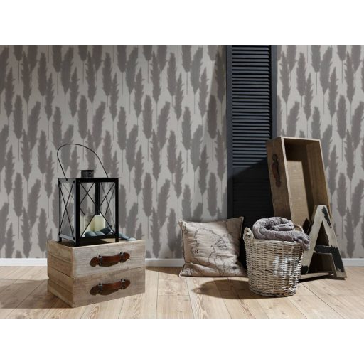 Harmonikusan elrendezett ezüstös pampafű minta szürke és sötétszürke/antracit tónus ezüst finom fény tapéta