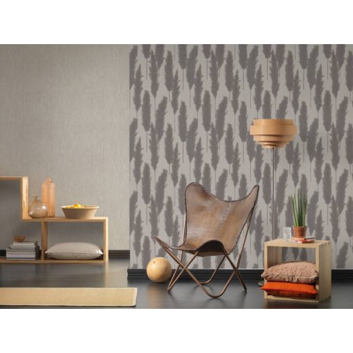 Harmonikusan elrendezett ezüstös pampafű minta szürke és sötétszürke/antracit tónus ezüst finom fény tapéta