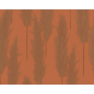   Harmonikusan elrendezett ezüstös pampafű minta narancs/terra és barna tónus bronz finom fény tapéta