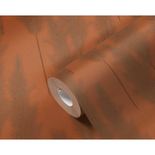 Harmonikusan elrendezett ezüstös pampafű minta narancs/terra és barna tónus bronz finom fény tapéta