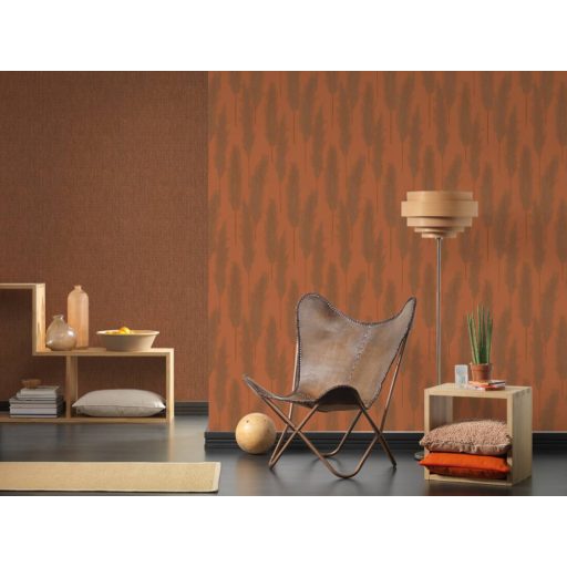 Harmonikusan elrendezett ezüstös pampafű minta narancs/terra és barna tónus bronz finom fény tapéta