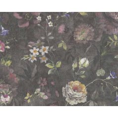   A festő ecsetje már pihen - Művészi Vintage virágábrázolás fekete fehér zöld lila és rózsaszín tónus tapéta