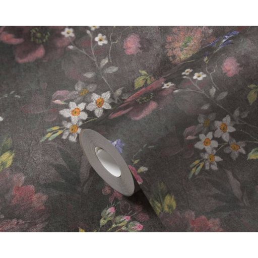 A festő ecsetje már pihen - Művészi Vintage virágábrázolás fekete fehér zöld lila és rózsaszín tónus tapéta