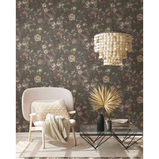 A festő ecsetje már pihen - Művészi Vintage virágábrázolás fekete fehér zöld lila és rózsaszín tónus tapéta